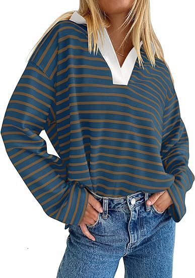 2025 Autumn and Winter New Striped V-Neck Color-Block Loose Long-Sleeve Sweatshirt Jacket