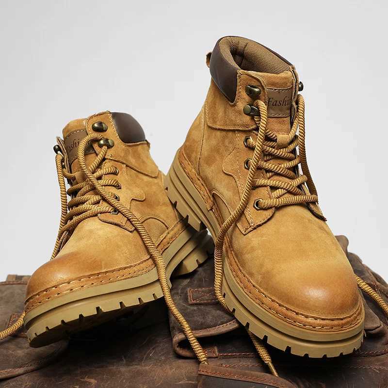 Vintage Leather Mens Snow Boots Fashion Man Ankle Boots Lace Up High Top Shoes Outdoor Motorcycle Boots Top Quality Walk Shoes W251024