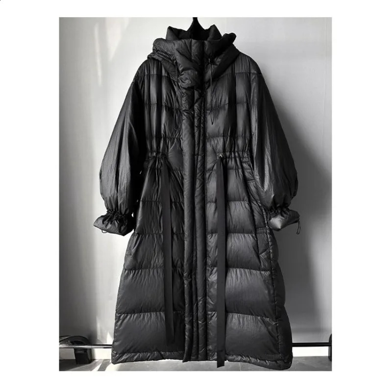 Super Long Warm Thickened Down Jacket Temperament Womens Clothing Hooded Foreign Style White Duck Coat 251018