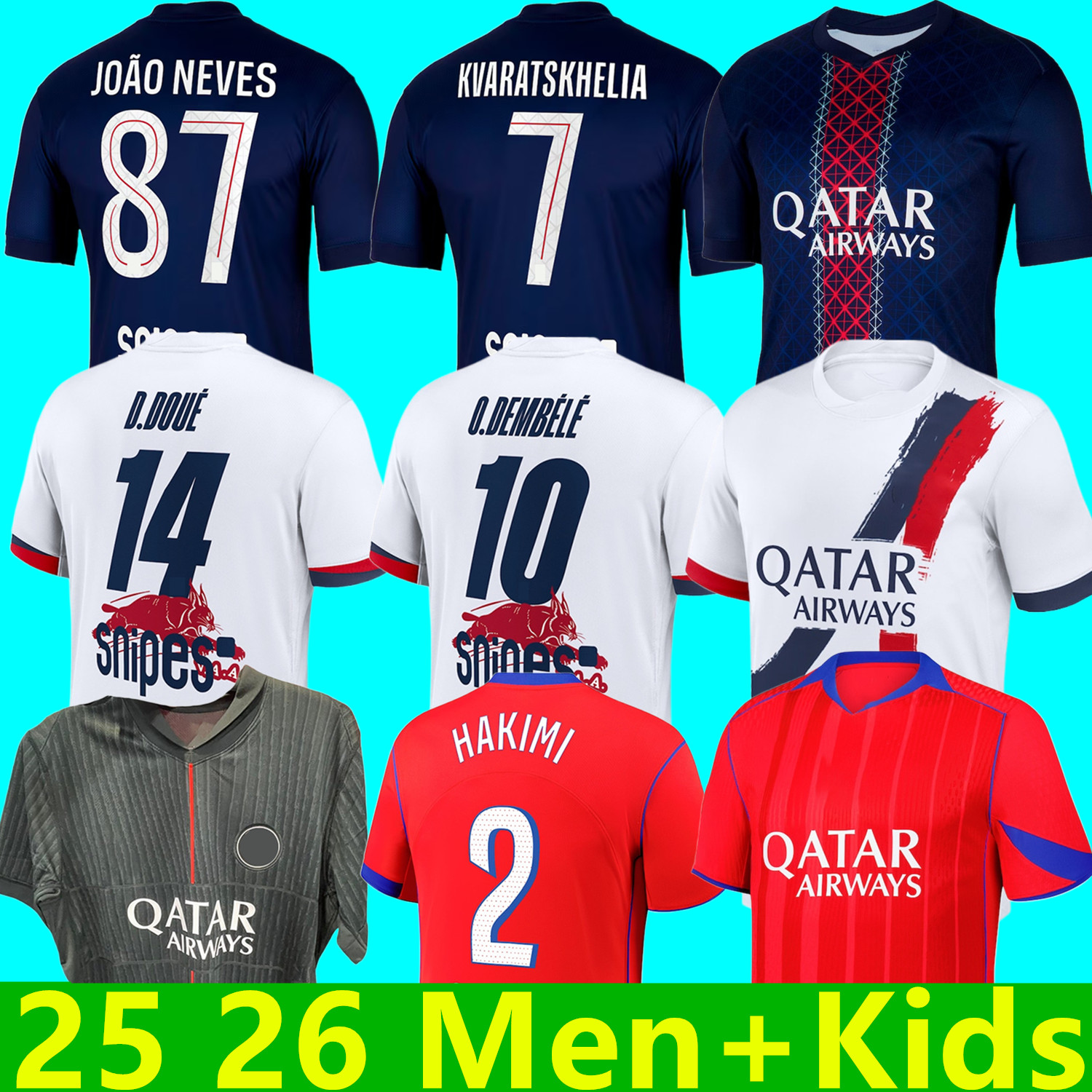 25 26 O.DEMBELE D.DOUE KVARATSKHELIA 2025 2026 soccer jersey HAKIMI SKRINIAR Mens kids kit home away 3rd jersey JOAO NEVES PACHO LEE KANG IN VITINHA football shirt