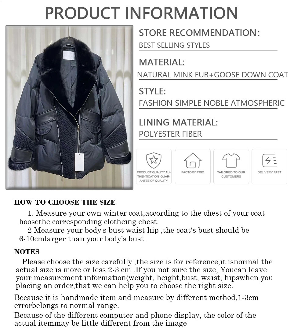 Fur Puffer Jacket Cropped Goose Down Coats With Fur Natural Mink Fur Goose Down Jacket Women Winter Warm Outerwear 251023