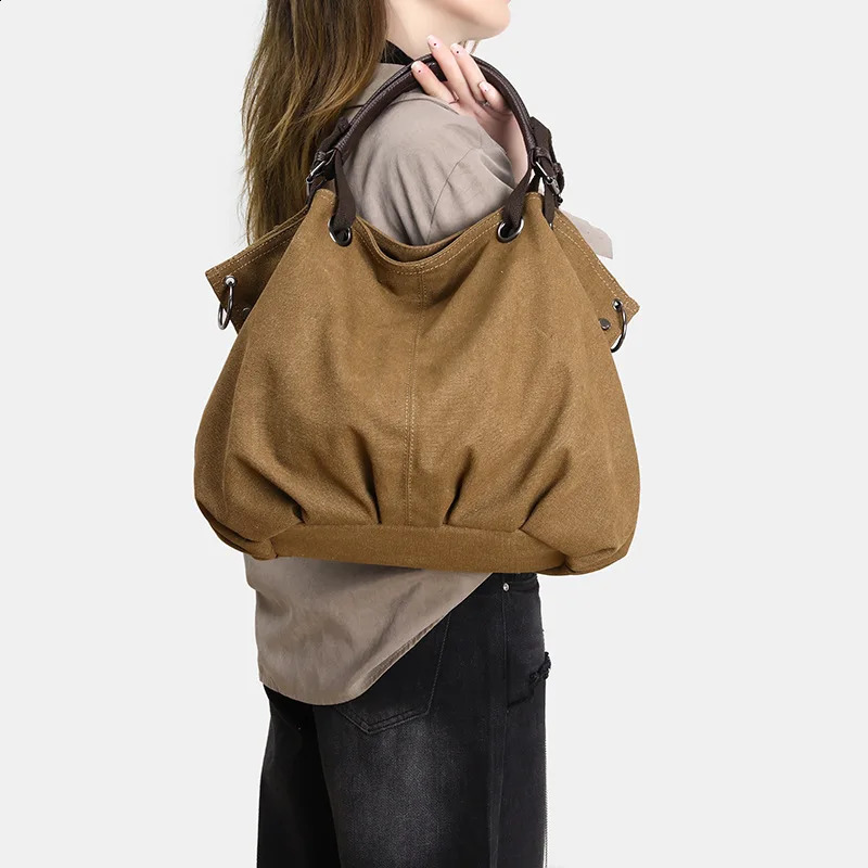 Fashion Womens Tote Bag Large Capacity Canva Shoulder Versatile Casual Crossbody Bags Ruched Female Handbag 251018