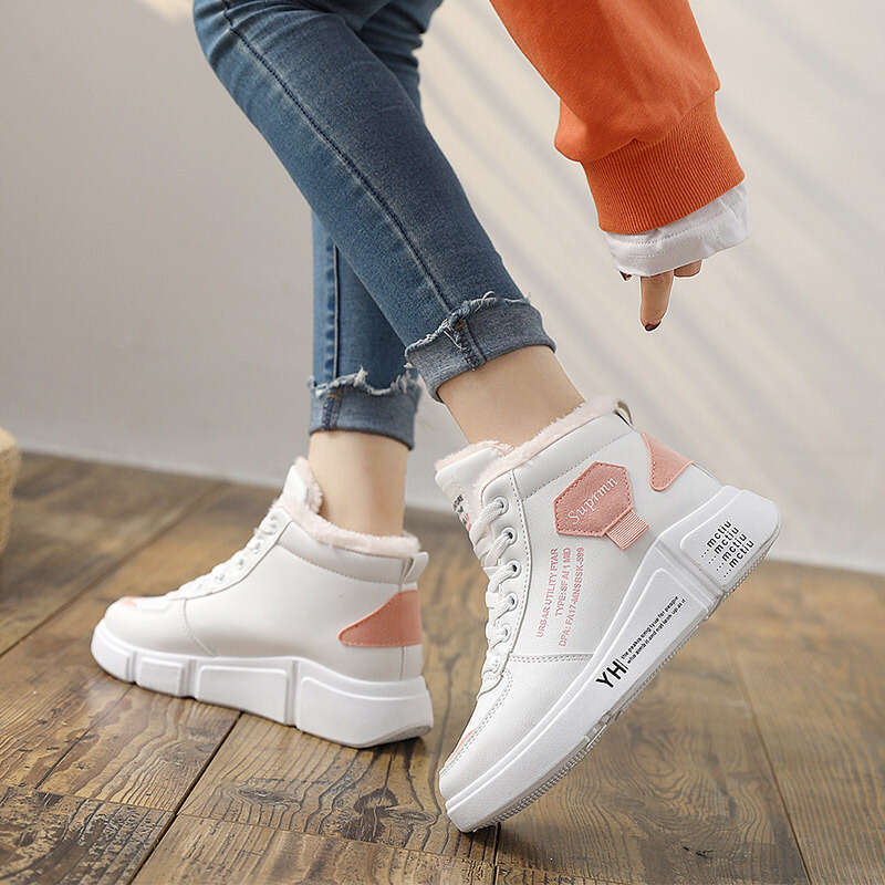 hot Classic New Cotton Shoes for Women Versatile Korean Style Color Block Student Thick Sole Fleece Lined Winter Short Boots sport Casual boots