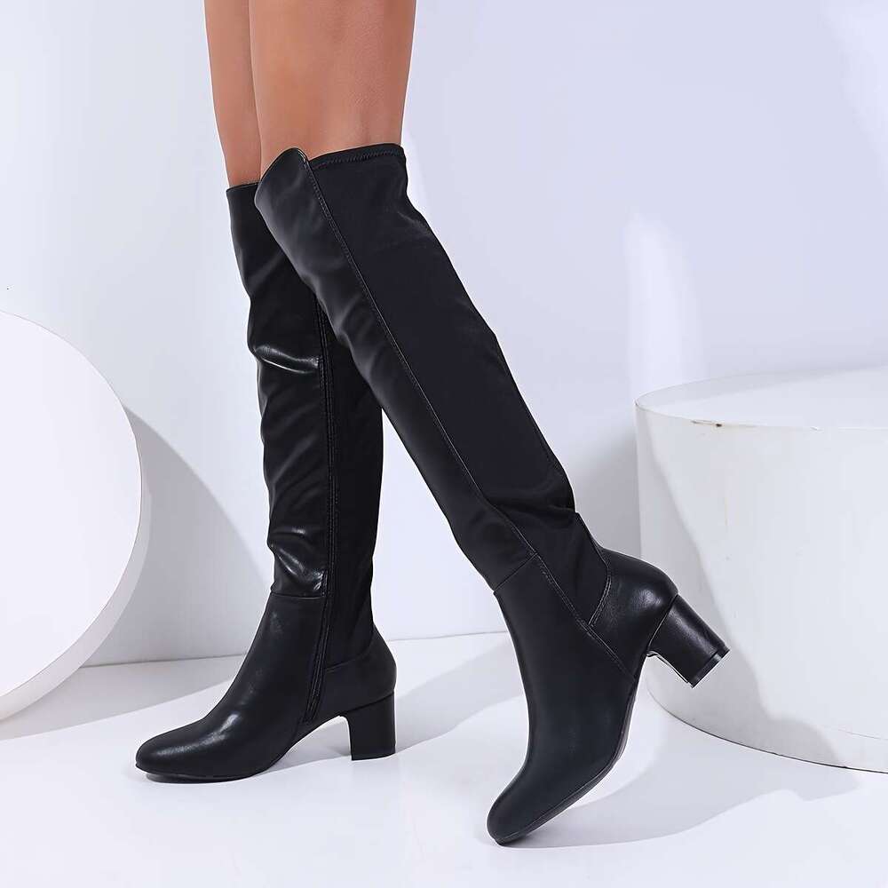 Women's Sexy Chunky Heel Ankle Boots With Side Zipper - Glossy Black Faux Cover Round Toe, All-Season Versatile Booties For Dresses & Casual Outf