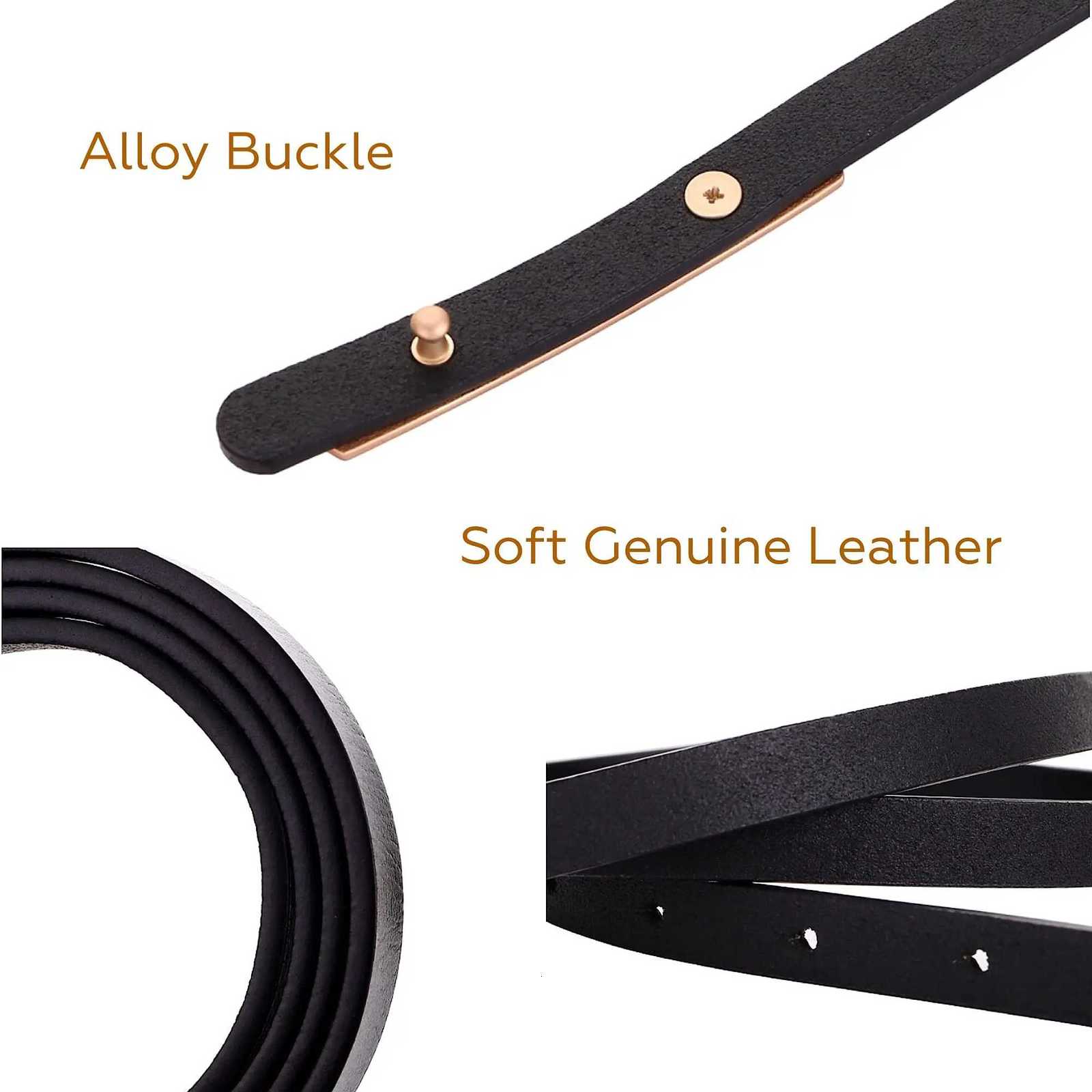 Womens Fashion Elegant Skinny Slim Genuine Leather Belts Waistband Thin Waist Belt With Gold Color Alloy Buckle W251024