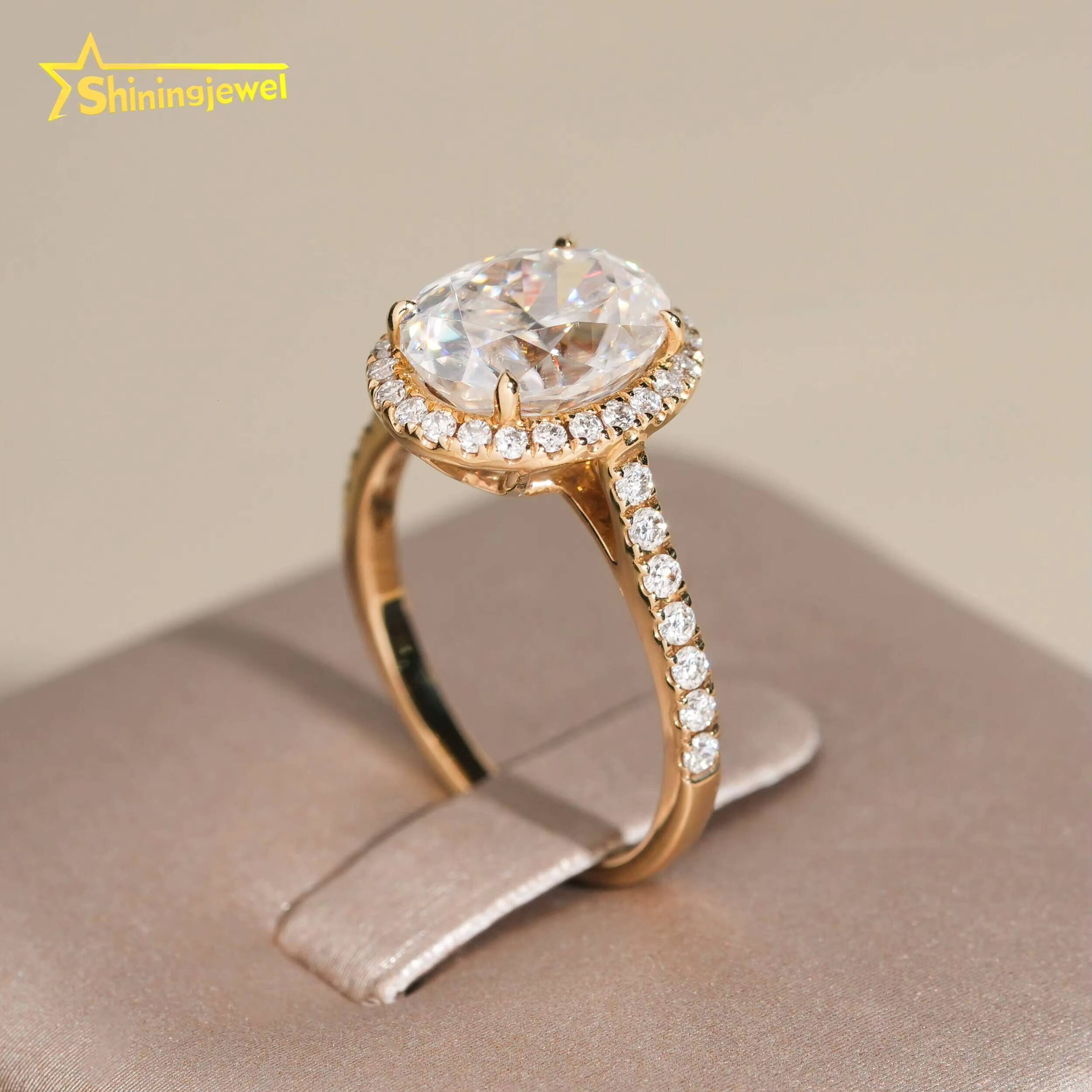 Engagement Wedding Pass Diamond Test Oval Cut Moissanite Half Band Paved 14k Solid Gold Ring for Wedding