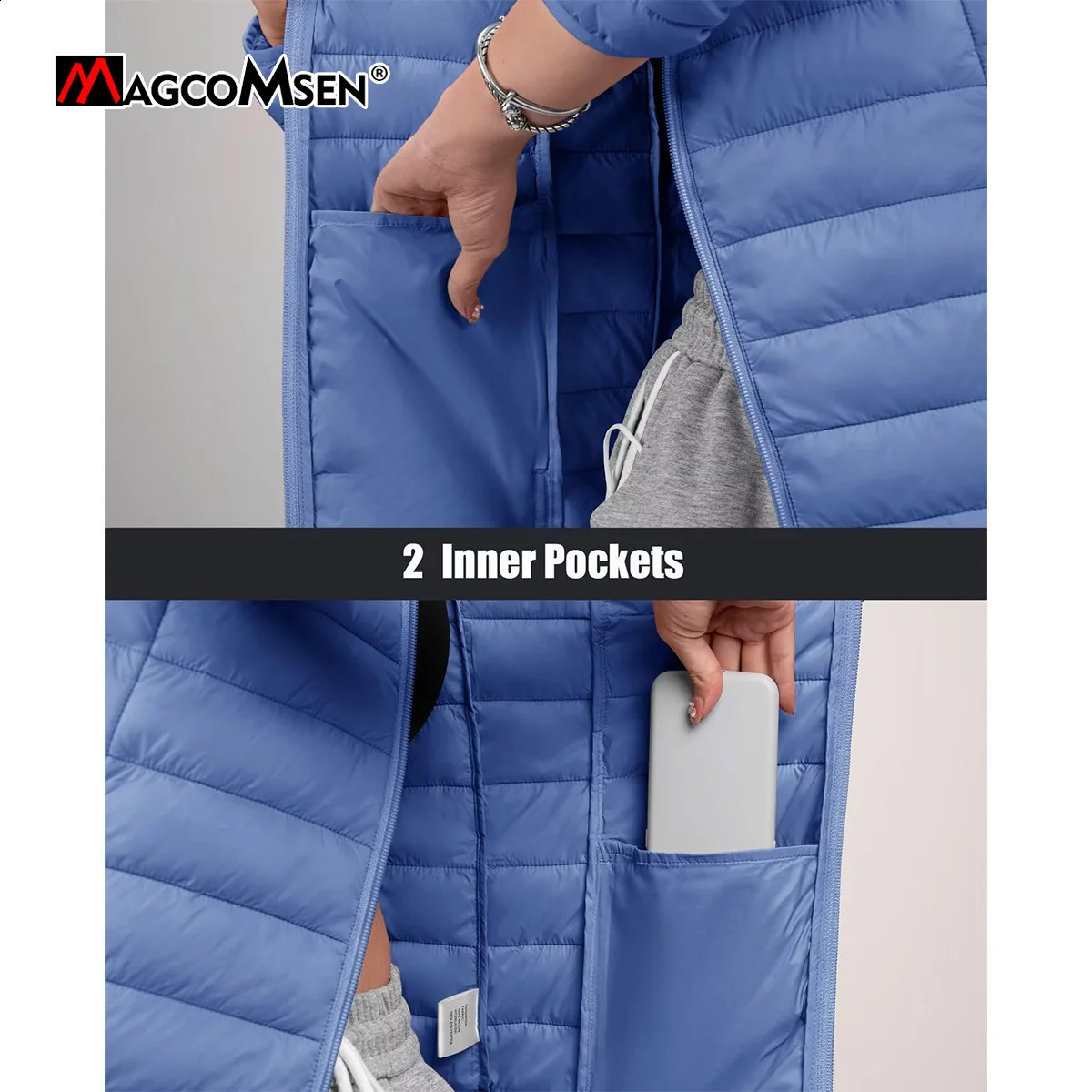 MAGCOMSEN Womens Lightweight Hooded Puffer Jacket Full Zip Windbreaker Waterproof Quilted Down Coat Winter Warm Outerwear 251020