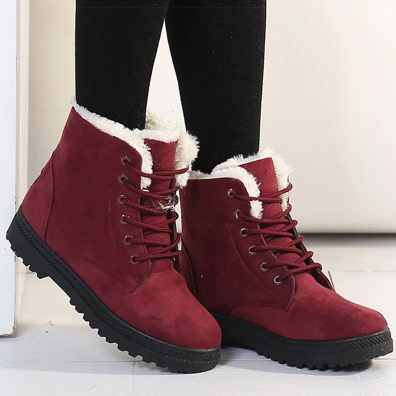 Womens Boots Warm Fur Botas Mujer 2025 Winter Shoes For Woman Snow Boots Low Heels Ankle Boots Winter Black Footwear Female251020