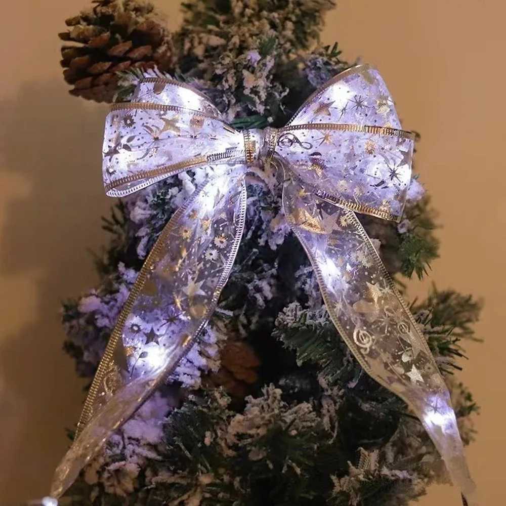 Christmas Ribbon Fairy Light Christmas Decoration DIY Bows String Light Tree Ornaments For Home 2025 Xmas Decor New Year Navidad C251024