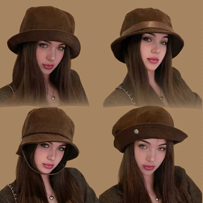 1pc Womens Solid Color Retro Corduroy Bucket HatSuitable for AutumnWinterFashion CommuteUsed As Gift HatBeretEquestrianL251024