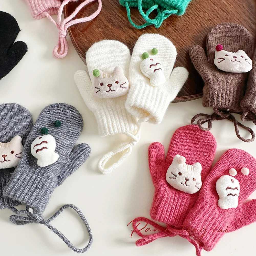 MINISO Gloves Child Trendy 3D Kitten Knit Gloves Thickened Winter Warmth Full Finger Korean Style Baby Hand Warmers Y251024