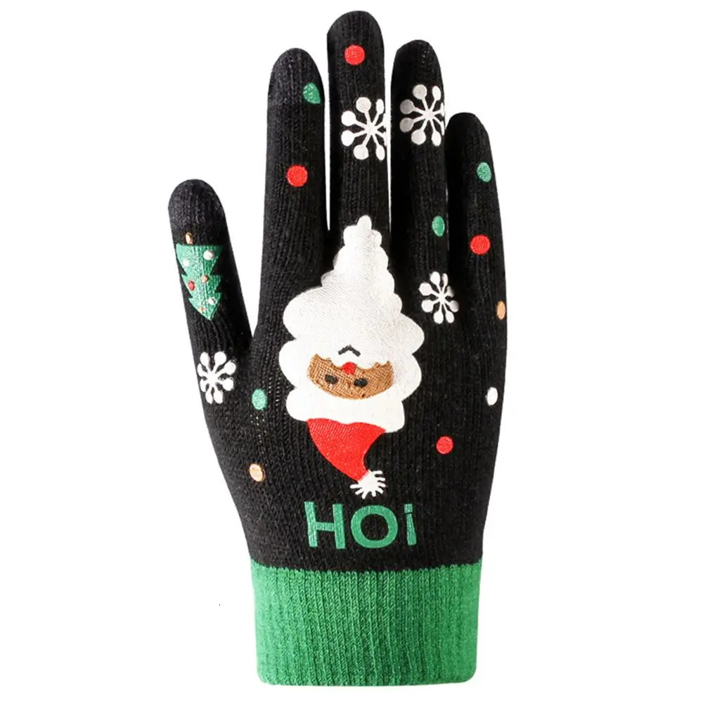 Driving Plus Velvet Winter And Autumn Santa Claus Printed Christmas Mittens Full Fingers Glove Knitted Gloves 251021
