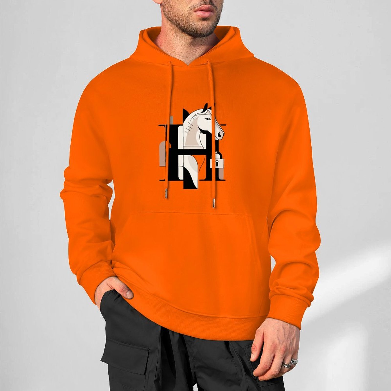 H Designer Fall Winter Hoodie Luxury Horse Print Design Unisex Long Sleeve Streetwear Hip Hop Oversized Fit Hoodie Men's Fashion Apparel H65