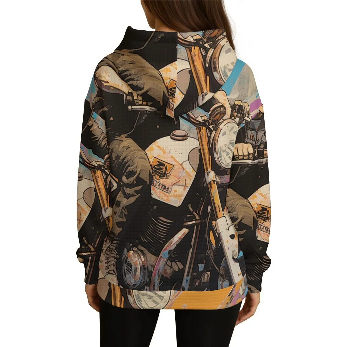 DHgatepod Women's Heavyweight Waffle Knit Hoodie - 320GSM All-Over Print Textured Pullover with Kangaroo Pocket
