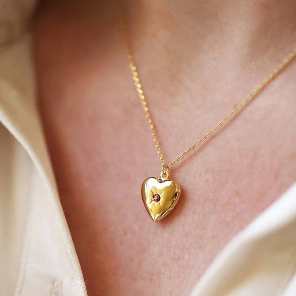 14K Real Gold Necklace with 12 Constellations Pendant Love Open Close Photo Album Heart Trendy Chains Style Mothers Day Gift