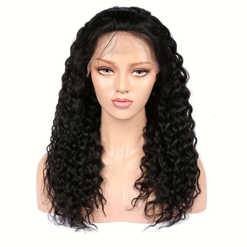 Brazilian Virgin Human Lace Front 13x4 Water Wave 150% Density Wigs with Baby Hair - Pre-Plucked Frontal Wig for Dark Beige, Curly Hairline No Glue/Ad
