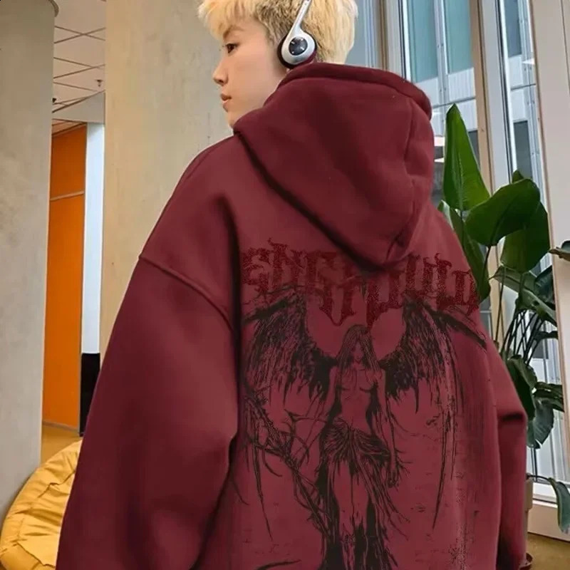 Harajuku Angel Graphic Hoodies For Men High Street Gothic Punk Fashion Hoody Winter Fleece Y2K Vintage Oversized Sweatshirts 251018