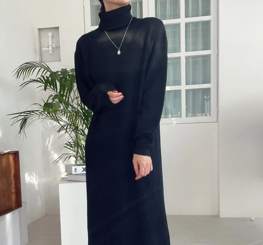 2025 Autumn Winter Sweater Dress Women Japanese y2k Turtleneck Long Sleeve Thicken Loose Knitted Long Dresses 251023