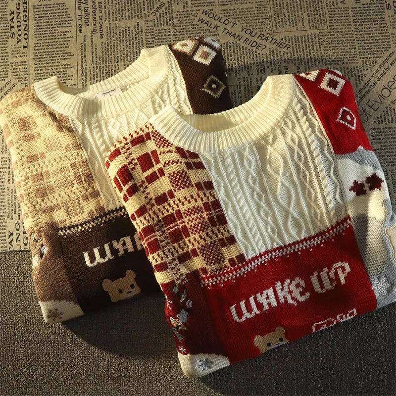 American Cute Twist Christmas Long Sleeve For Men Women Y2k Street Autumn And Winter Fashion Loose Pullover Sweater