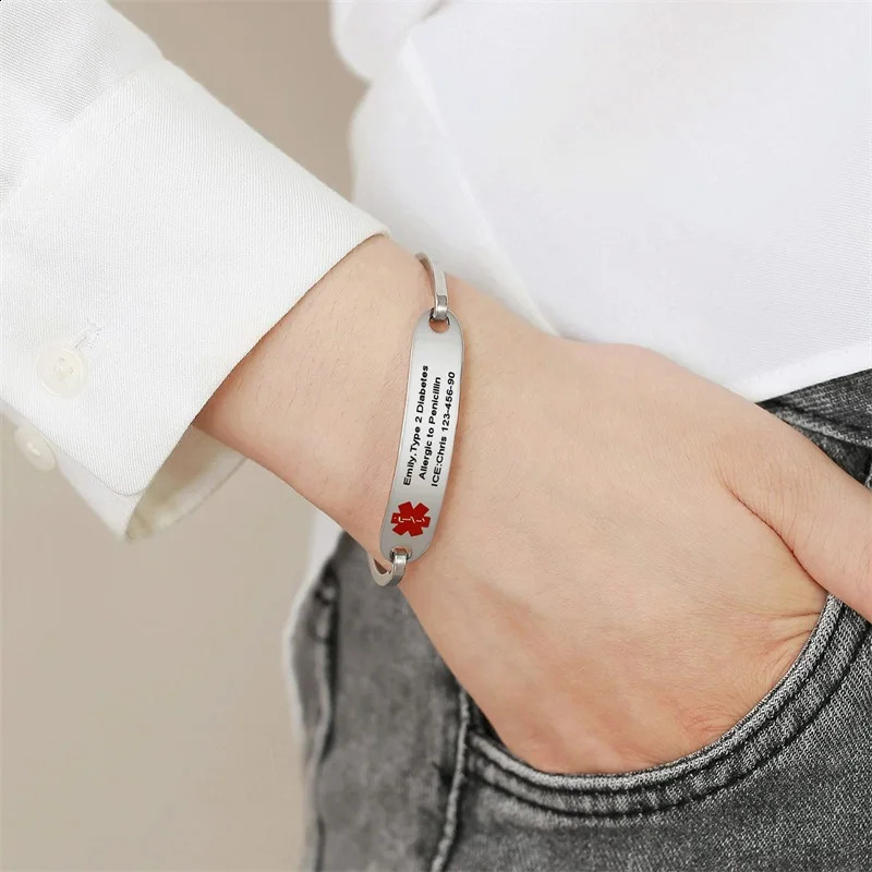 Personalized Engrave ID Bracelets Custom Alert Bracelets Stainless Steel Emergency Alert ID Bangle 251014
