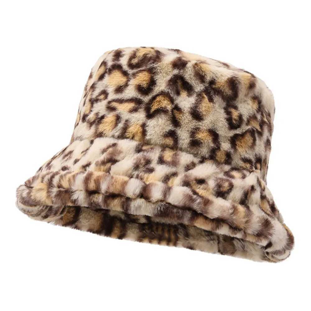 Fashion Korean Style Leopard Print Bucket Hat Thicken INS Women Plush Bucket Hat Soft Trendy Winter Warm Hat OutdoorL251024