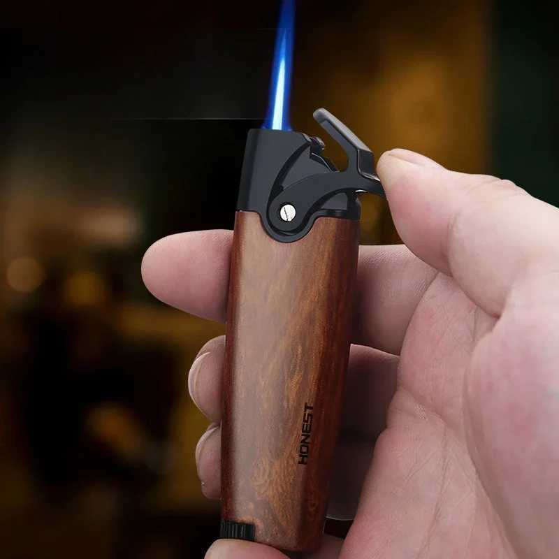 HONEST Mini Metal Windproof Gas Lighter Blue Flame Turbo Jet Recycling Cigar Multifunctional Lighter Survival Tool Mens Gift D251024
