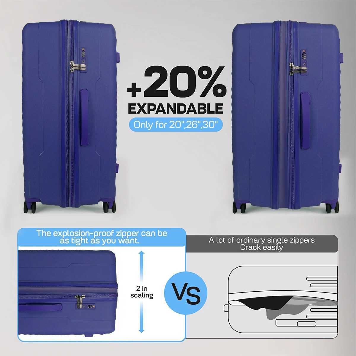 202630 TSA Lock Luggege PP Suitcase Large Capacity Stylish Hardshell Expandable Luggege with Spinner Wheels for Long TripW251024