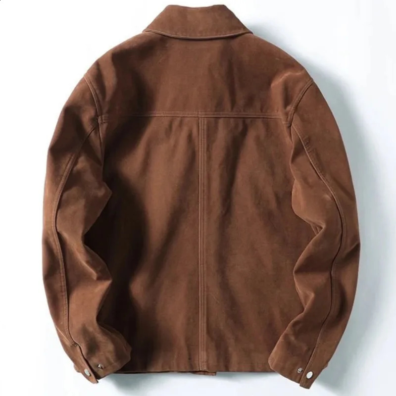 Suede Bomber Jacket Men Vintage PU Brown Leather Jacket Outerwears Spring Autumn Utility Jacke Mens Windbreaker Fall Clothes 251023