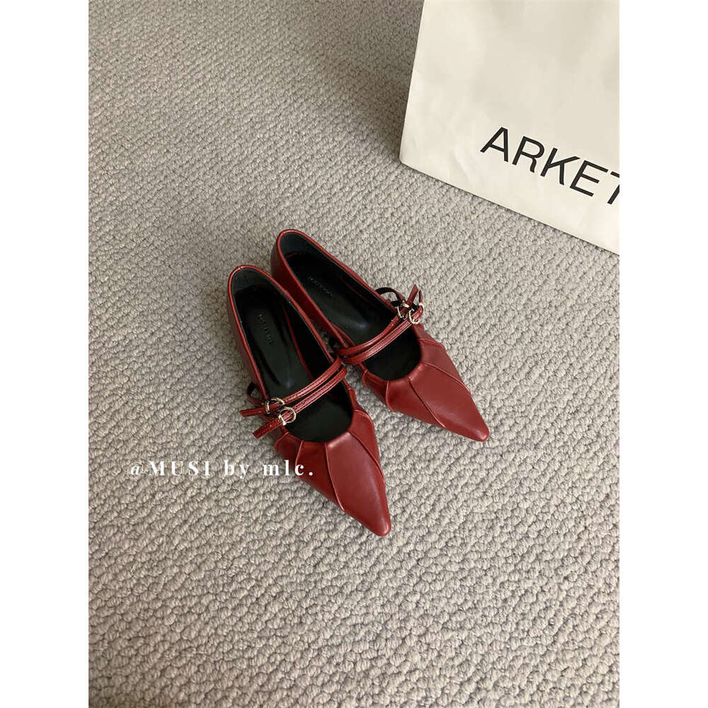 Korean Style Pleated Pointed Toe Designer Shoe Soft Shallow Mouth Single One-Strap Mary Jane Elegant Fashion Small Leather Shoes 2025 New