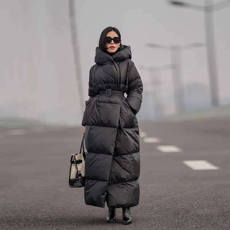 Winter Long White Duck Down Fashion Windproof Hood Casual Thickened Warm Cotton Women Parkas Jacket Coat Womens Coat
