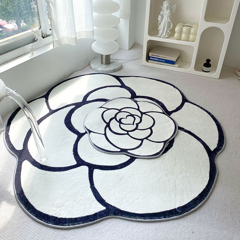 Camellia Shape Floor Mat Luxury Living Room Bedroom Cloakroom Crystal Velvet Non-Slip Dirt Resistant And Easy To Care Carpet Home Decor H260226