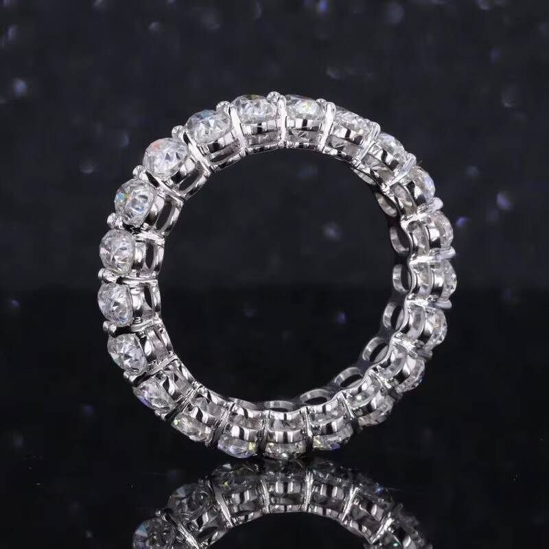 14K Solid White Gold Stunning Moissanite Wedding Band Full Eternity Oval Moissanite Ring for Women