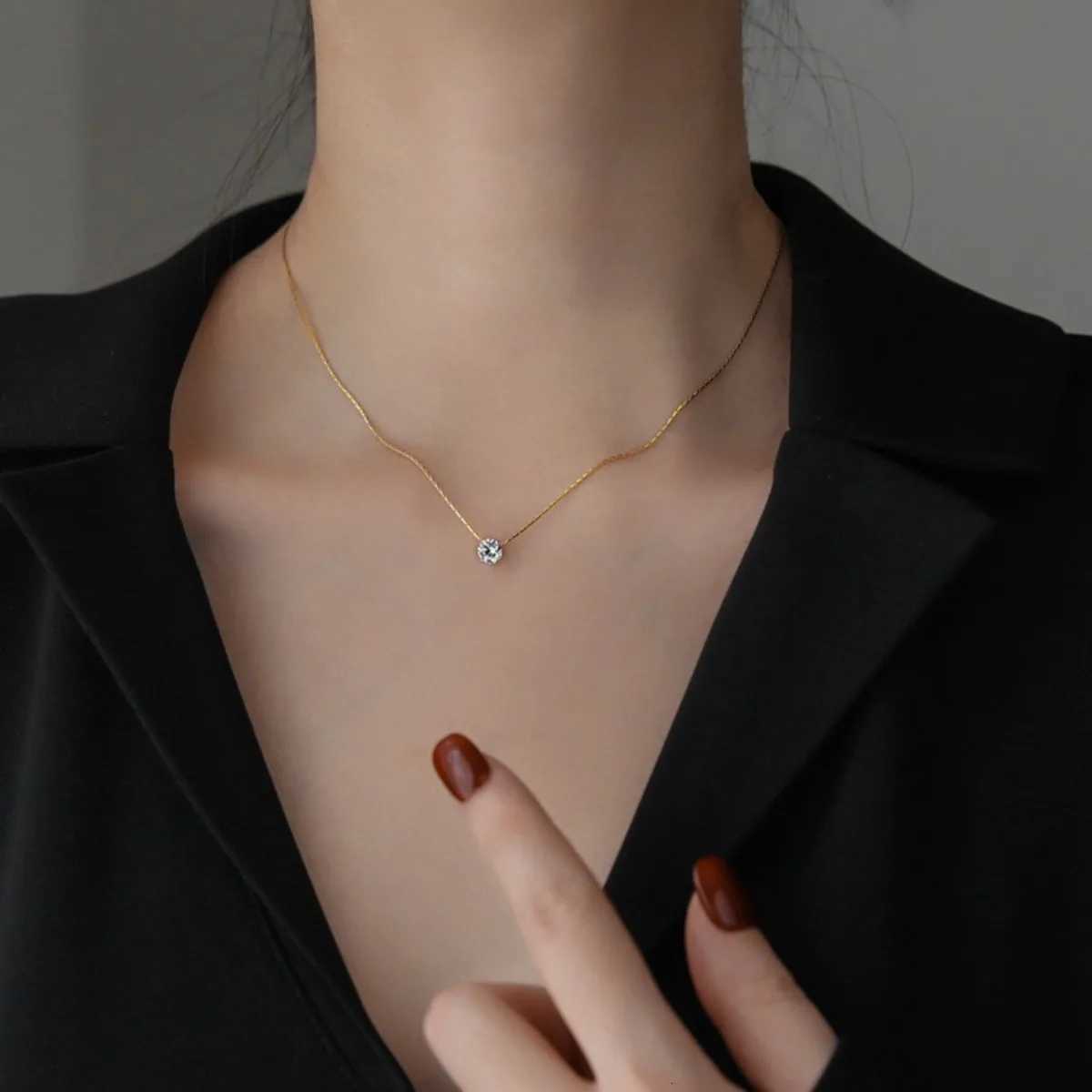 Zircon Pendant Necklaces Stainl Steel Gold Color Necklace Women Minimalism Luxury Style Jewelry Accories Chain BanquetXJ251024