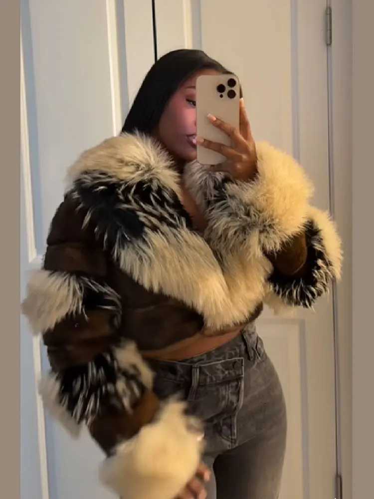 2025 Womens Autumn Winter Faux Fur Jacket Long Sleeve Lapel Furry Crop Fashion Warm Thick Coats New Lady High Street Outwears H251024