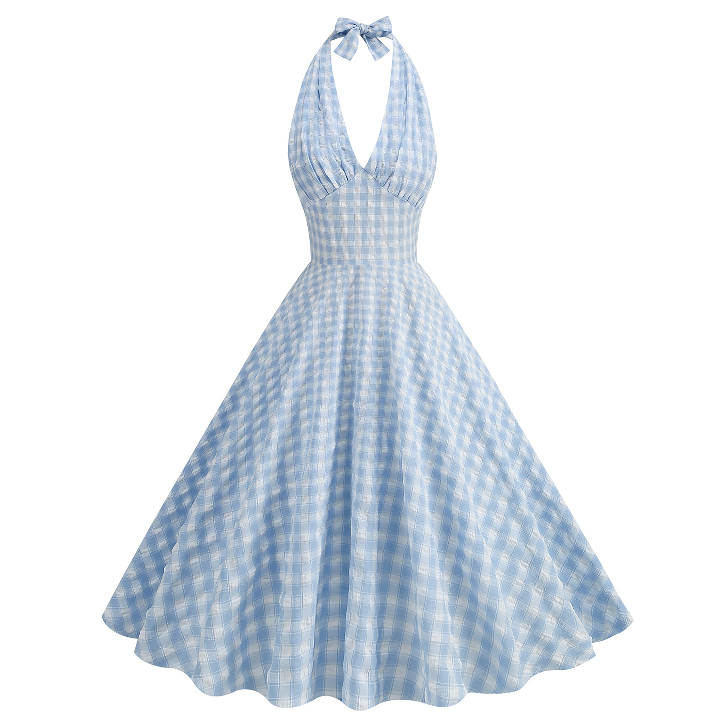 K1024Cross-border classic retro Chaoyangge foreign trade Hepburn style high waist halter neck elegant temperament big swing sexy dress