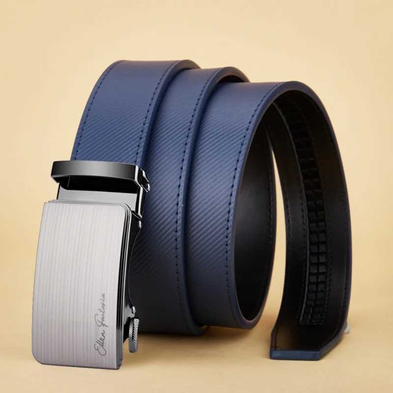 OYIFAN Mens Belt Blue Striped Belt Fashion Jeans Belt Genuine Leather Belt Automatic Buckle Belts W251024