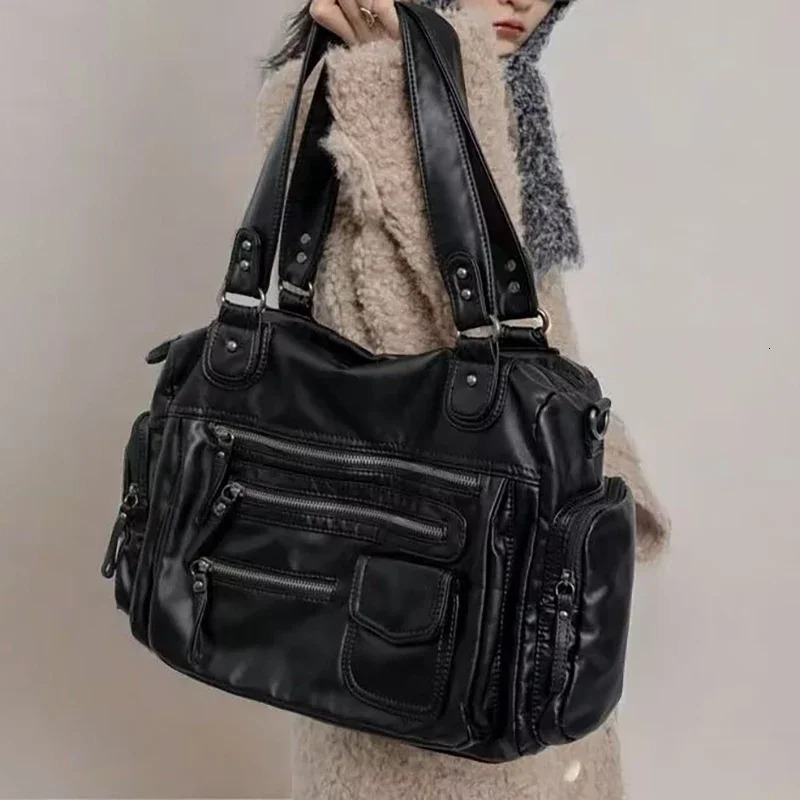 HAEX Punk Women Tote Bags 2025 Trend Large Capacity Crossbody Shoulder Bags Moto Style Multi Pockets Commute Bolso Mujer 251023