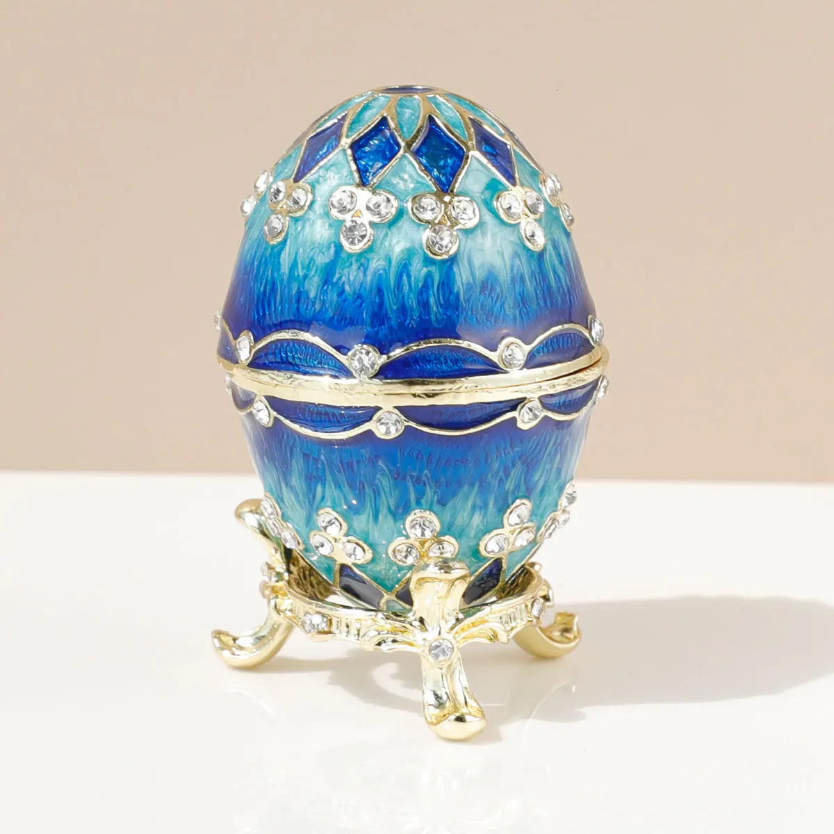 Blue Vintage Style Egg Trinket Box Unique Hand Painted Enameled Jewelry Box Collectible Unique Gift for Home Decor 251009