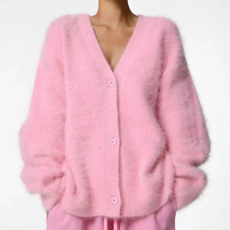 Womens Cardigans Korean Fashion Vneck Sweater Coat Long Sleeve Oversized Sweater Female Buttons Solid Knitted Jacket Women 251013
