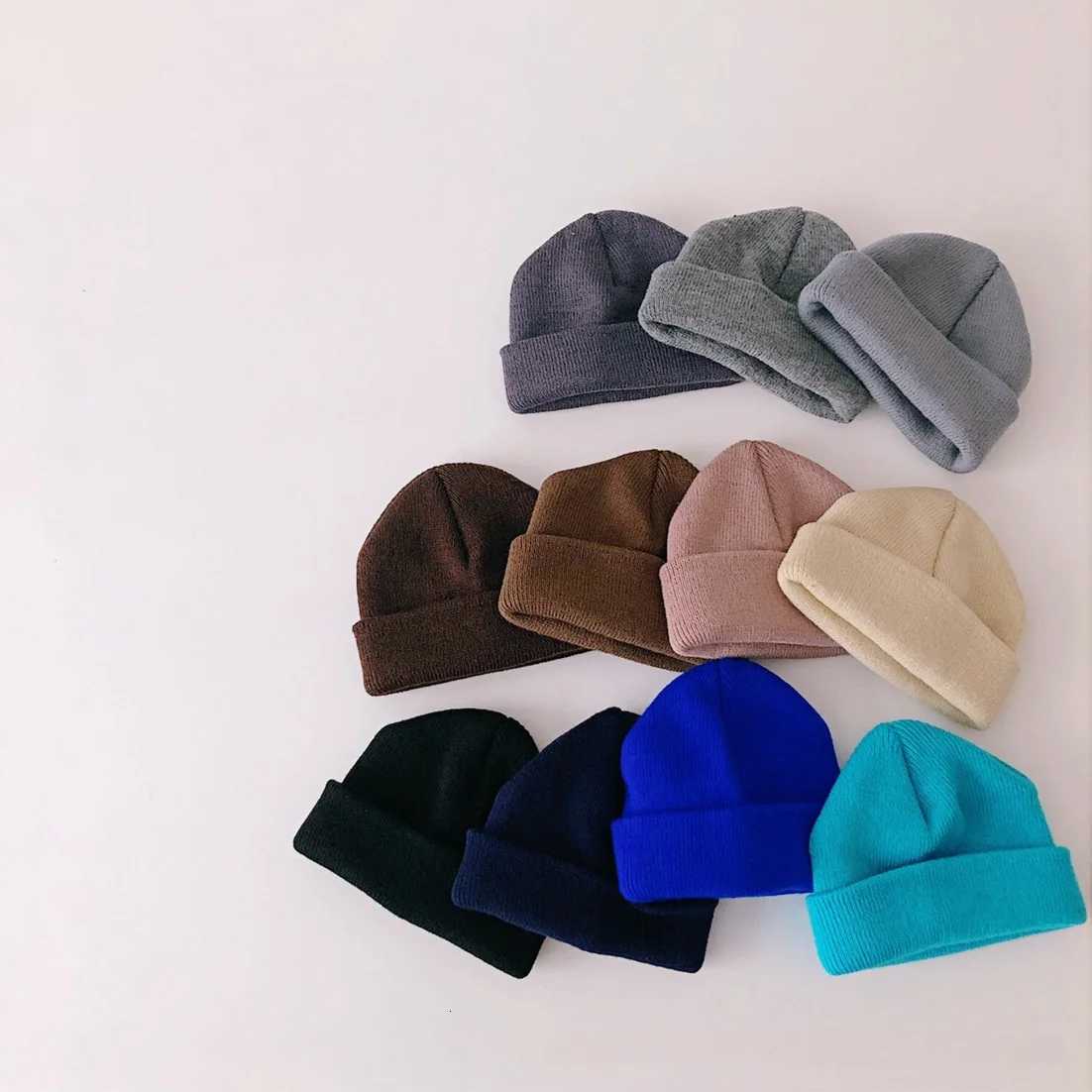 Soft Warm Infant Headwear Autumn Toddler Kids Knitted Cap Baby Girls Boys Cotton Knit Beanie Hat Candy Colored Cuffed Winter CapL251024