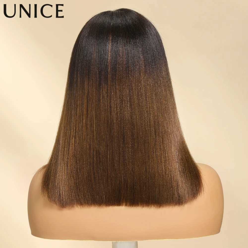 Unice Hair Chestnut Brown Yaki Straight Bob Wig 7x5 Pre Cut Pre Bleached Glueless Wig Human Hair Ready To Wear 150 Density W251023