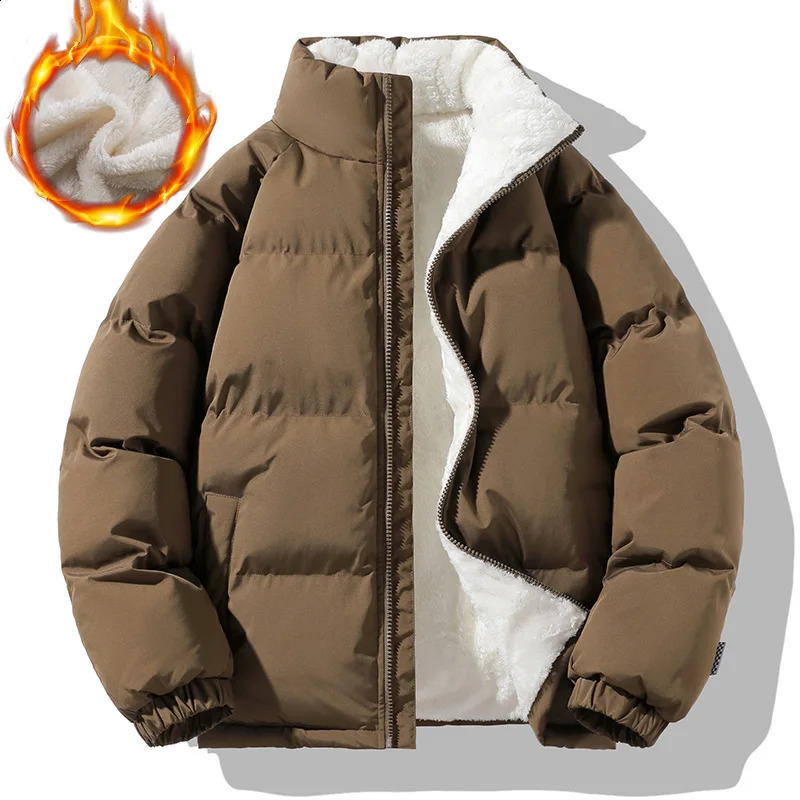 Mens Warm Thicken Sherpa Winter Parkas Loose Fashion Male Coats Stand Collar Fleece Puffer Jacket Couple Harajuku Outerwear 251020