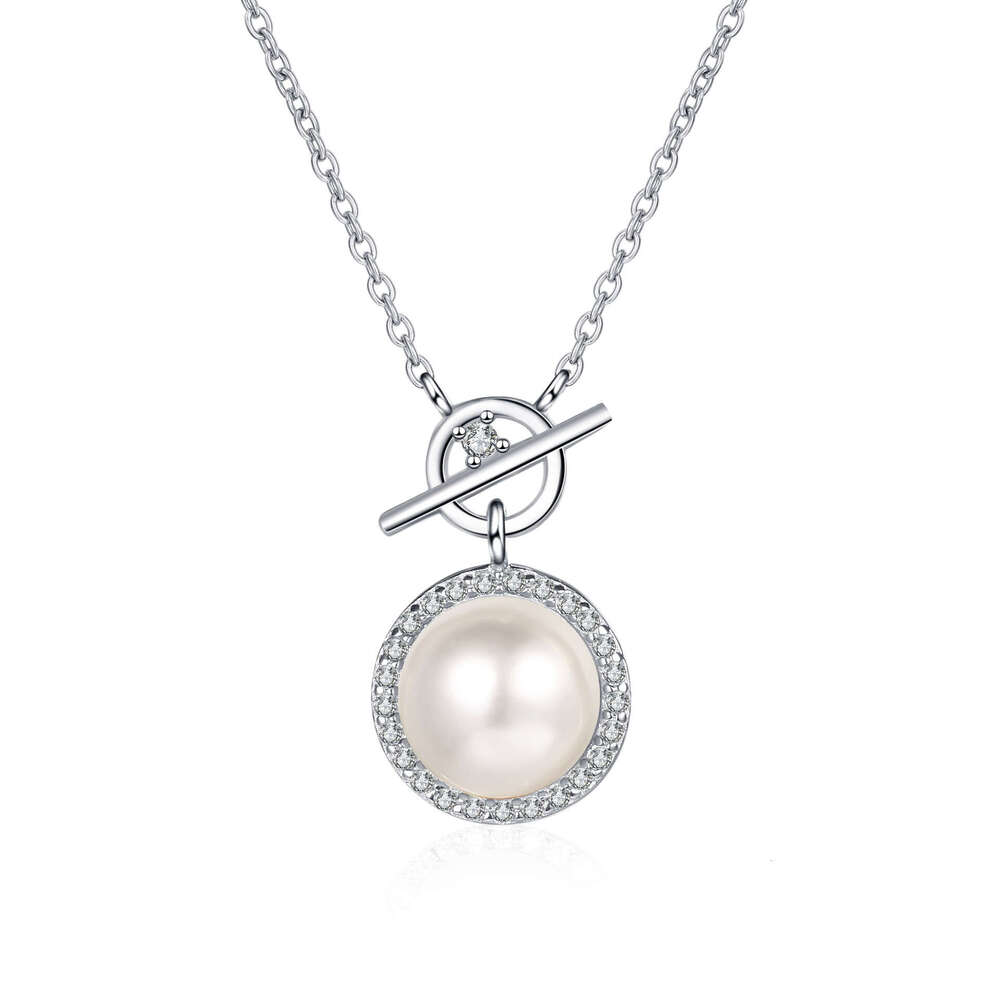 DHCollections-- Sterling Sier Necklace for Women Freshwater Pearl Moissanite Choker Plated PT950 Gold Collarbone Chain
