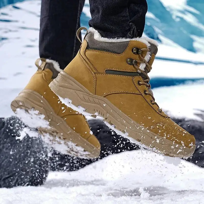 Mens Snow Boots for Men Casual Winter Shoes Platform Nonslip Warm Fur Ankle Boots Plush Combat Outdoor Hiking Motorcycle Boots251020