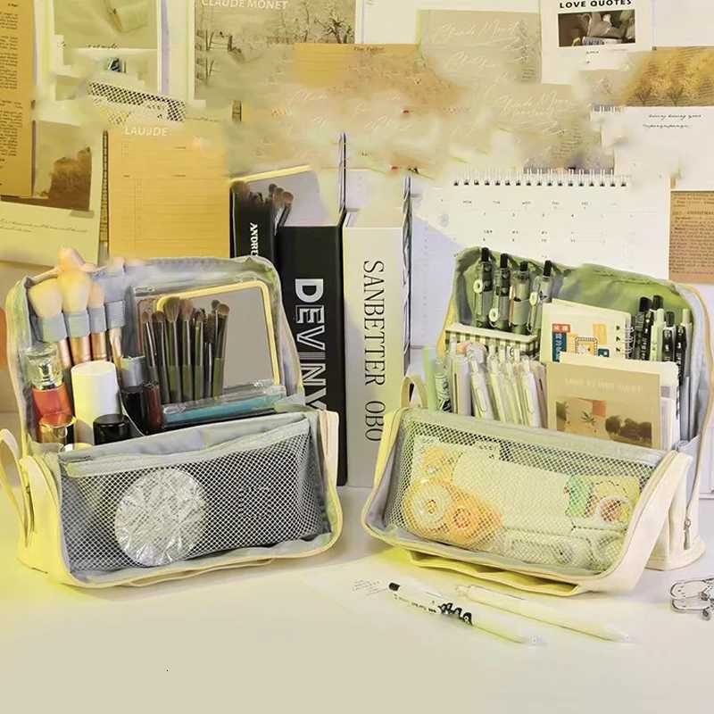 Extra Large Capacity Cosmetic Bag MultiCompartment MultiLayer Pen Bag High Aesthetic Solid Color Storage Bag CosmeticsT251024