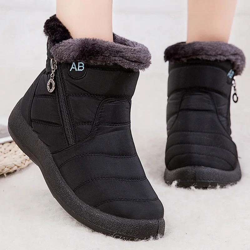 Boots Womens Ankle Boots With Fur Waterproof Snow Botas Mujer Elegant Winter Shoes For Woman Winter Boots Casual Black Footwear251020