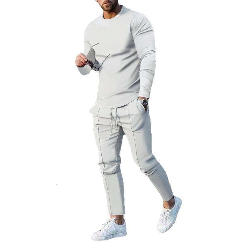 2025 Autumn Outfit Loose Round Neck Long Sleeve T-Shirt and Pants Two-Piece Casual Men's Sports Suit
