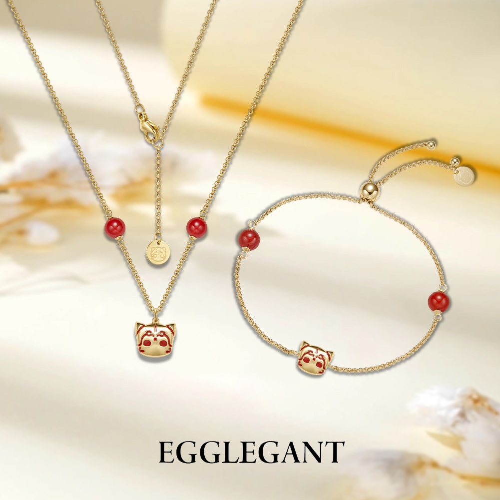 Women's Cat Necklace & Bracelet Set with Red Agate - Exquisite Design, Adjustable Chain, Dainty Jewelry Set for Daily Wear & Gift-EL22-31