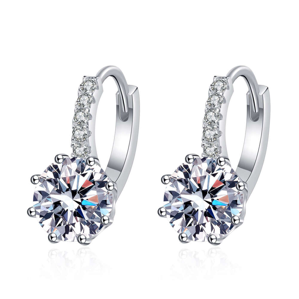 DHCollections-- Pure Sier Women's Small and Exquisite Pt950 Gold Plated Straight Earrings Moissanite Ear Clips