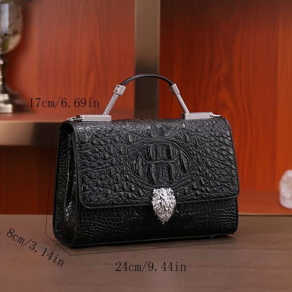Vintage Crocodile Pattern Handbag For Women, Solid Color Crossbody Messenger Bag With Removable Strap, Magnetic Closure, Polyester Lined, Edge Paint D